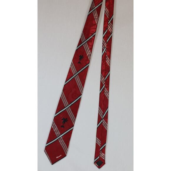 Tropical Hawaii Mens Neck Tie Sangria Red Plaid And Palm Trees - Picture 2 of 8